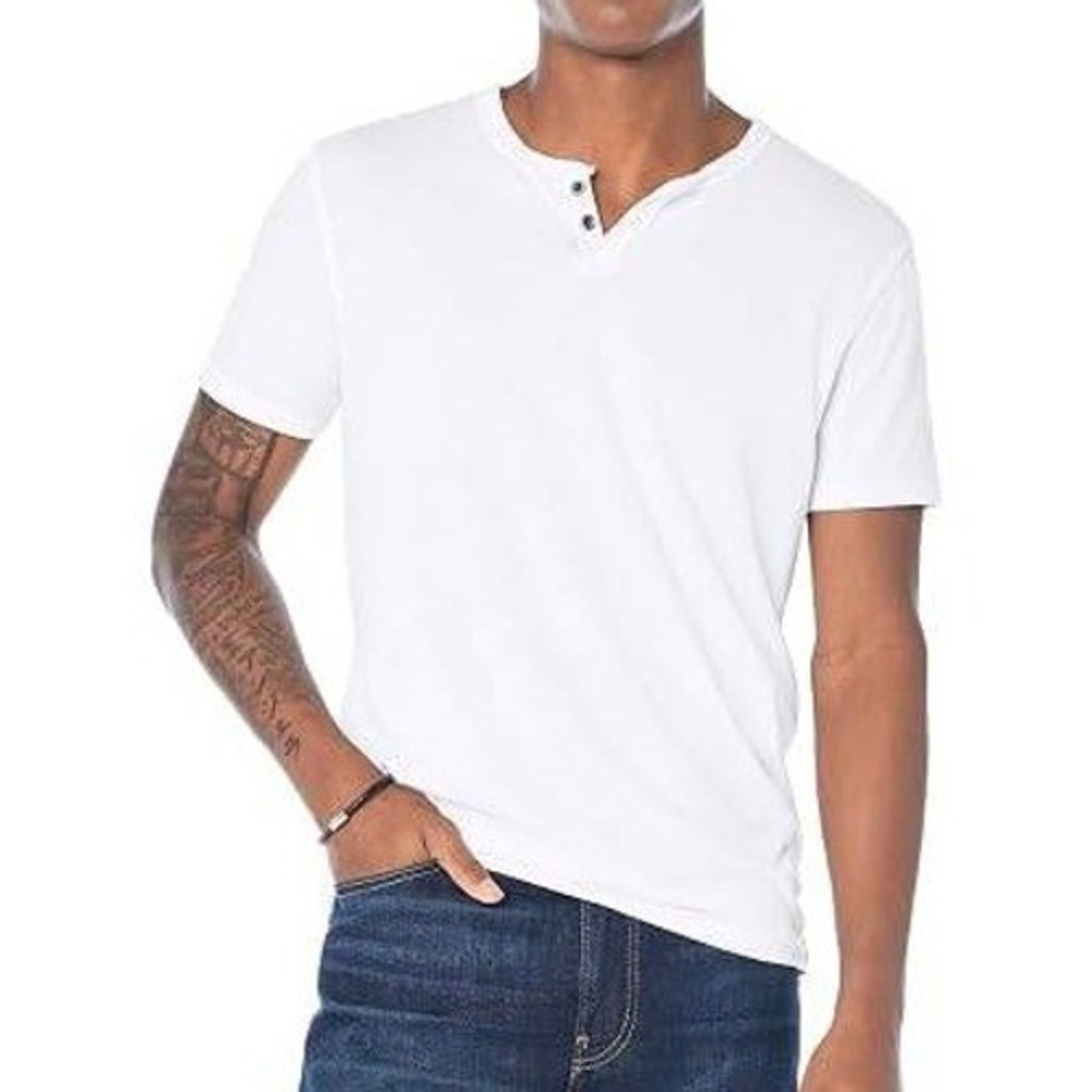 NWOT Lucky Brand Venice Men's Large White Burnout Henley Shirt Cotton Blend
